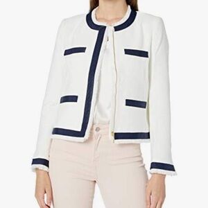 Tahari Women's Ivory Nautical Trim Tweed Jacket NWT Sz 12